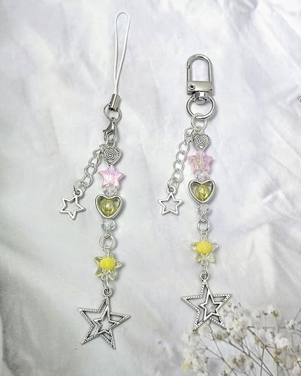 2PCS Cute Phone Charms Aesthetic Y2k Pink Guitar Strawberry Star Phone Straps Key Chains for Keys Bags Camera