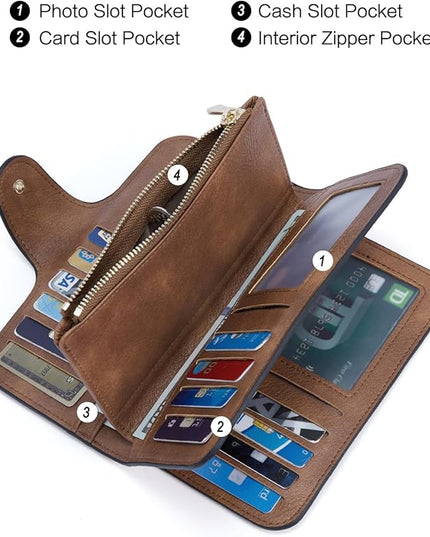 CLUCI Wallet For Women PU Leather RFID Blocking Womens Wallet Bifold Card Holder with ID Window Gifts for Women Birthday | RFID Blocking, Designer, Trifold, Card Holder, ID Window
