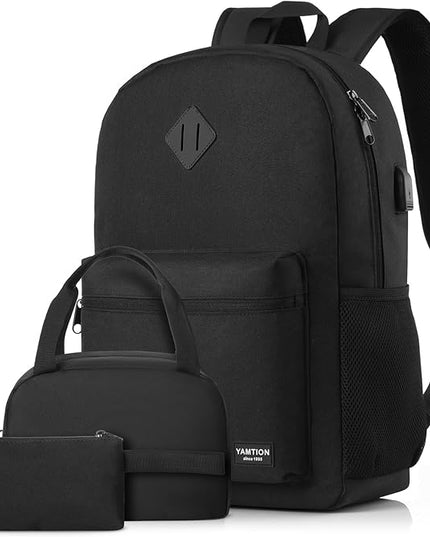 YAMTION School Backpack 3PCS Sets for Teens Lightweight Bookbag with Lunch Bag Pencil Case for Middle School High School College