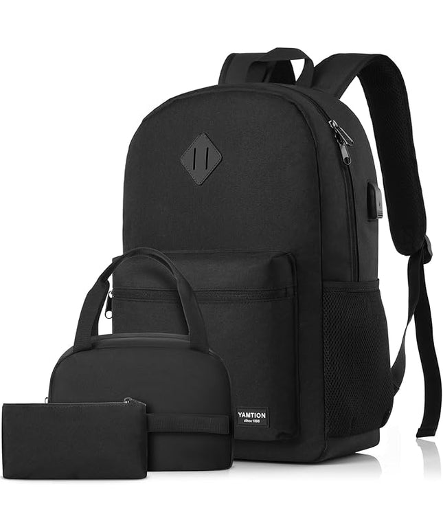 YAMTION School Backpack 3PCS Sets for Teens Lightweight Bookbag with Lunch Bag Pencil Case for Middle School High School College