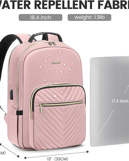 LOVEVOOK Laptop Backpack for Women 18.4 inch,Cute Womens Travel Backpack Purse,Professional Laptop Computer Bag,Waterproof Work Business College Teacher Bags Carry on Backpack with USB Port,Pink