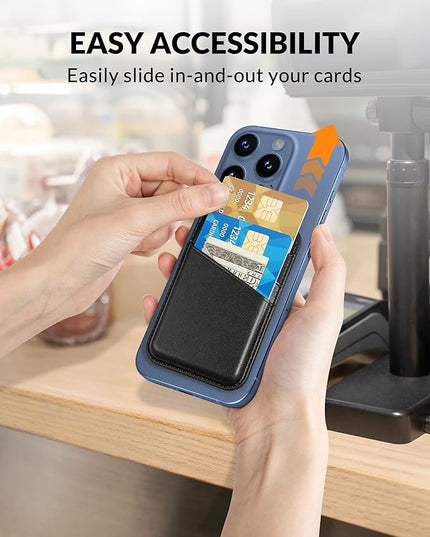 Senose Magnet Phone Wallet, Slim Mag Wallet, Magnetic Card Holder Compatible for iPhone 16/15/14/13/12 and Pro/Pro max, Minimalist Leather Wallet, 3 Slots, Black