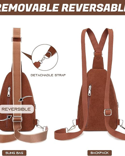 Sling Bag Crossbody Backpack - 2 in 1 Leather Cross Body Bag Fanny Pack with 2 Removable Straps