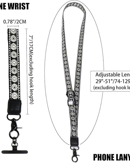 Adjustable Lanyard for Phone, Camera, Name Tags, ID card, Keychain and Wristlet Straps with 2 phone pads(Black)