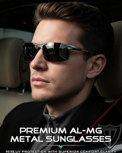 ATTCL Polarized Sunglasses Men Sports: UV Protection Anti Glare Wrap Around Lightweight Metal Driving Fishing Golf Running