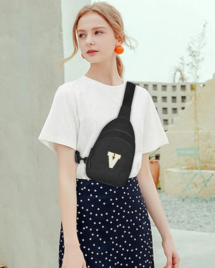 Viverte Small Corduroy Sling Bag Initial Crossbody Bag Fanny Pack for Girls Personalized Birthday Gifts for Teen Girls Gifts