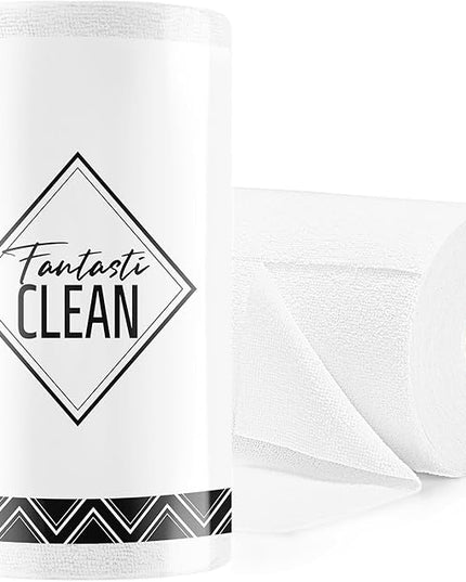 Fantasticlean Microfiber Cleaning Cloth Roll -75 Pack, Tear Away Microfiber Towels, 12" x 12", Reusable, Washable, Scratch Free, Ultra Absorbent Dishcloth for All-Around Cleaning Supplies (White)