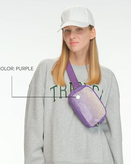 C.C Ombre Rhinestone Fanny Pack – Glitter Crossbody Waist Bag with Adjustable Strap, Multi Color (Ombre Rhinestone - Purple)