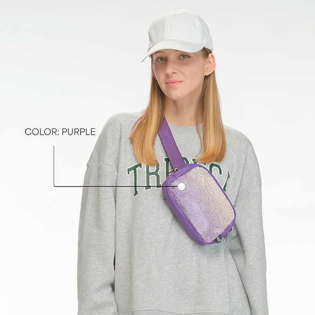 C.C Ombre Rhinestone Fanny Pack – Glitter Crossbody Waist Bag with Adjustable Strap, Multi Color (Ombre Rhinestone - Purple)