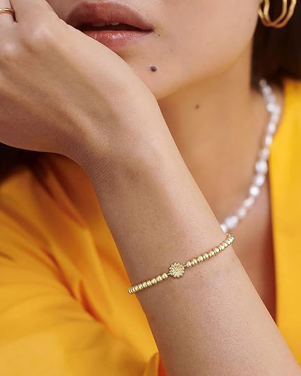 Gold Bracelets for Women 14K Gold Beaded Bracelets Stackable Bracelets for Women Gold Charm Bracelet Non Tarnish Gold Jewelry for Women Trendy