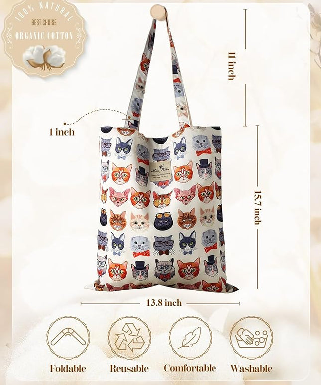 Aesthetic Cotton Tote Bag for Women - Reusable Shoulder Bag with Buckle Fabric Bag for Gym, Travel, Work