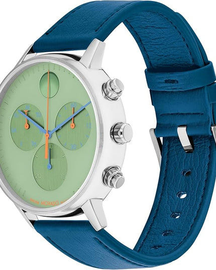 Movado Face Men's Watch - Swiss Quartz Chronograph Movement, Leather Strap - 3 ATM Water Resistance - Luxury Fashion Timepiece for Him - 43mm