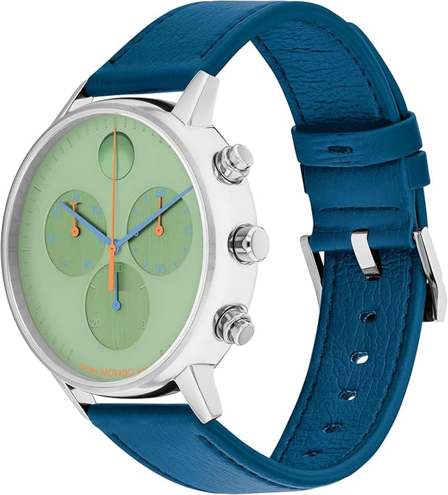 Movado Face Men's Watch - Swiss Quartz Chronograph Movement, Leather Strap - 3 ATM Water Resistance - Luxury Fashion Timepiece for Him - 43mm