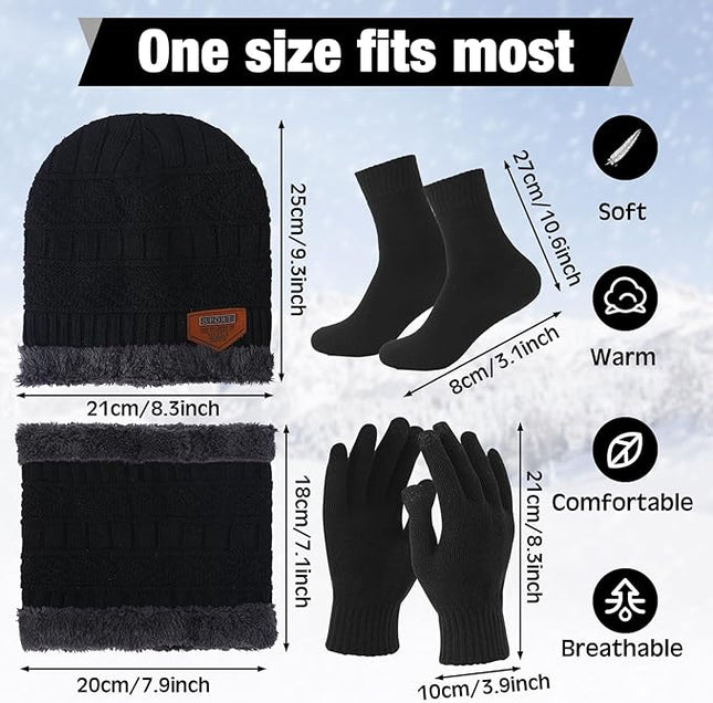 Sureio 60 Pcs Homeless Beanies Hat Scarf Glove Set Bulk Winter Knitted Beanies Gloves Scarf Socks for Homeless Care Package
