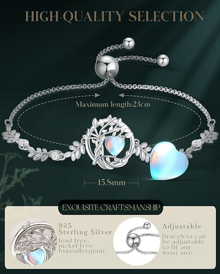 FANCIME Tree of life Birthstone Bracelet for Women Sterling Silver Tree Jewelry Birthstone Charm Bracelet Gemstone Anniversary Birthday Christmas Gifts for Wife Mom Her