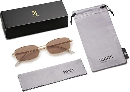 SOJOS Small Trendy Rectangle Sunglasses Womens Mens, Retro 80s 90s Y2k Chic Narrow Thin Skinny Sunnies SJ1187
