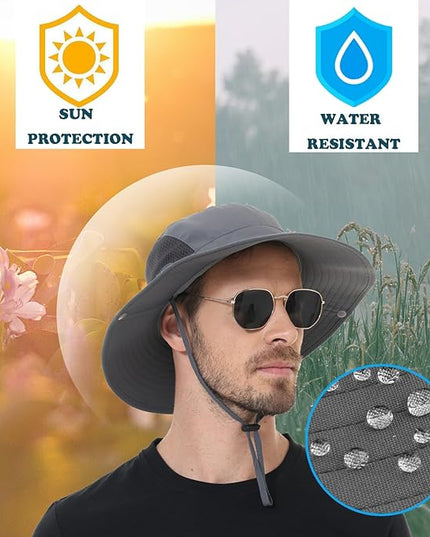 Sun Hat for Men Women UPF 50+ Fishing Hats Waterproof Wide Brim Boonie Bucket Hat for Safari Beach Hiking Garden