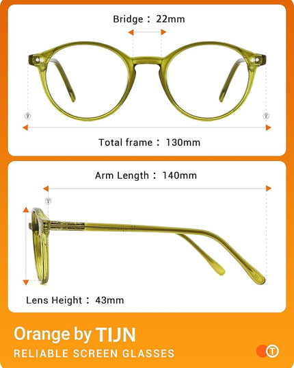 TIJN Blue Light Blocking Glasses Men Women Vintage Thick Round Rim Frame Eyeglasses