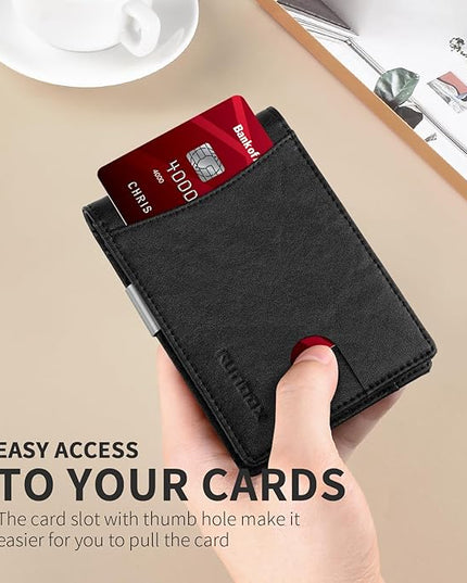 RUNBOX Slim Money Clip Wallets for Men RFID Blocking 11 Card Holder Minimalist Small Leather Bifold Men's Front Pocket Wallet Gift Box