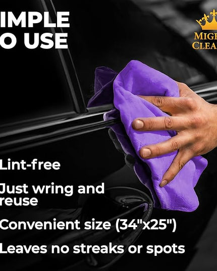 Premium XL Shammy Towel for Car - 2pk (34”x25”) - Super Absorbent Chamois Cloth - Spots & Scratch-Free - Reusable Car Drying Towels
