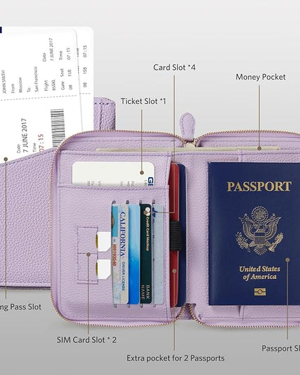 CoBak Passport Holder Cover with Safe Zipper Closure, Premium Passport Wallet for Travel, RFID Blocking Card Case, Waterproof Travel Accessories for Women, Paisley Purple