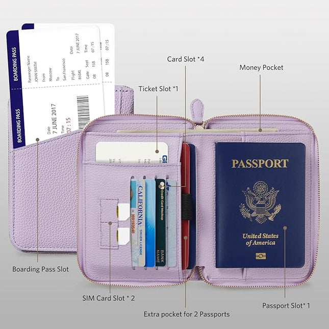 CoBak Passport Holder Cover with Safe Zipper Closure, Premium Passport Wallet for Travel, RFID Blocking Card Case, Waterproof Travel Accessories for Women, Paisley Purple