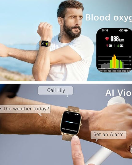Smart Watch for Women Men Fitness: Waterproof Make Answer Call Digital Mens Watches Running Pedometer Smartwatch for Android Phone iPhone Samsung Compatible Heart Rate Monitor SpO2 Step Tracker Gold