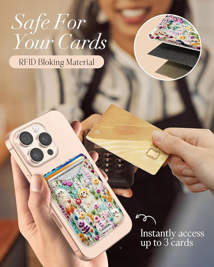 Shorogyt Compatible with Magsafe Wallet Magnetic Card Holder - Skull Flower Phone Wallets for Women Teen Girls Cute for iPhone 17/16/15/14/13/12 Series Slim for Apple Mag RFID Magnet, Fit 3 Cards