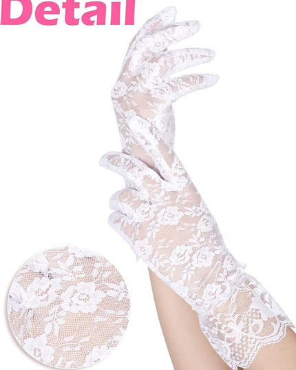 SATINIOR Ladies Lace Gloves for Women Tea Party Elegant Short Courtesy Gloves for Wedding Dinner Opera Parties