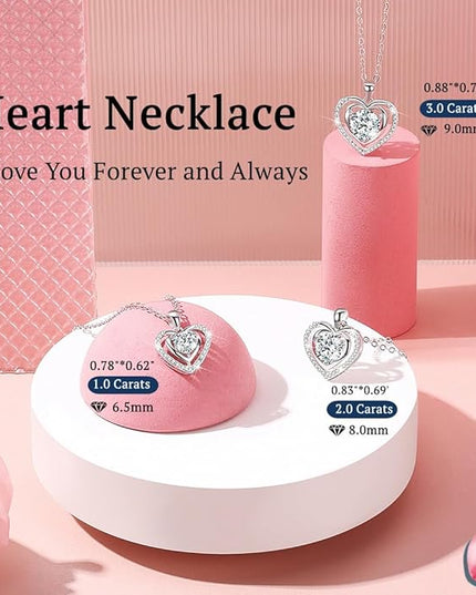 Heart Pendant Necklace for Women Gift for Wife Moissanite 1-3Carats Silver Pendant Jewelry Wedding Anniversary Birthday Valentines Gift for Her Engagements Christmas Mothers Day for Mom Daughter Girlfriend