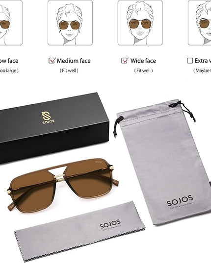 SOJOS Sunglasses for Women & Men, Square, Retro, Polarized Lens, Trendy Aviator, 90s Shades