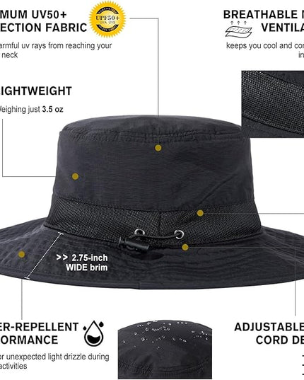 Oversized XL XXL Waterproof Sun Hat for Big Heads Mesh Bucket Hat Wide Brim Adjustable Packable Hiking Beach Fishing