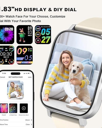 Smart Watch for Men Women Compatible with iPhone Samsung Android Phone 1.69 inch Full Touch Screen IP68 Waterproof Bluetooh Fitness Tracker Heart Rate/Sleep Monitor (Starlight)