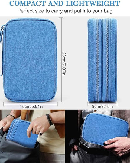 FYY Electronic Organizer, Large Travel Cable Organizer Bag Pouch Electronic Accessories Carry Case Portable Waterproof Double Layers All-in-One Storage Bag for Cable, Cord, Charger, Phone, Cyan