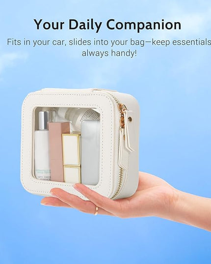 Aveniee Clear Makeup Bag Set (2-Piece Mini & Midi) - Travel Toiletry Organizer for Women, Waterproof Cosmetic Pouch & Car Accessory for Travel Size Toiletries, White