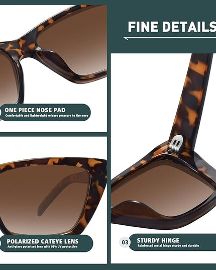 WOWSUN Narrow Small Vintage Polarized Cat Eye Sunglasses for Women