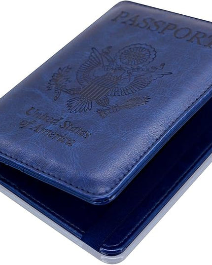 ACdream Passport Holder Cover, Leather Travel Wallet Case, RFID Blocking Document Organizer Protecrtor, with Slots for Credit Cards, Boarding Pass, for Women and Men, Navy Blue