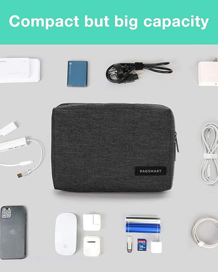 BAGSMART Electronics Organizer Travel Case, Small Cord Bag for Travel Essentials, Tech bag for Men Women, Cable Organizer for Phone, SD Card, Black