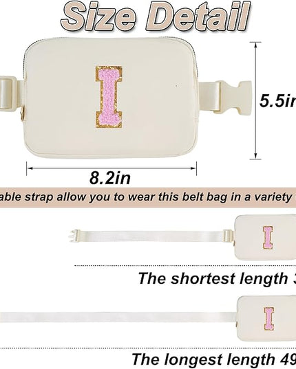 Uygafly Personalized Belt Bag for Women Girls - Fashion Mini Waist Packs with Adjustable Strap - Trendy Travel Fanny Pack Crossbody Bags with Initial Letter - Teen Gifts | Cream,I