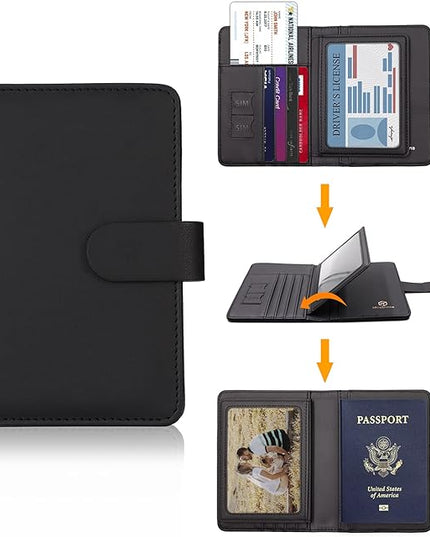 Melsbrinna Rfid Passport Holder for Travel women/Men, Cute Passport Wallet Rfid Blocking Card Slots, Rfid Passport Cover/CaseTravel Wallet, Passport Book Holder (1, Black)