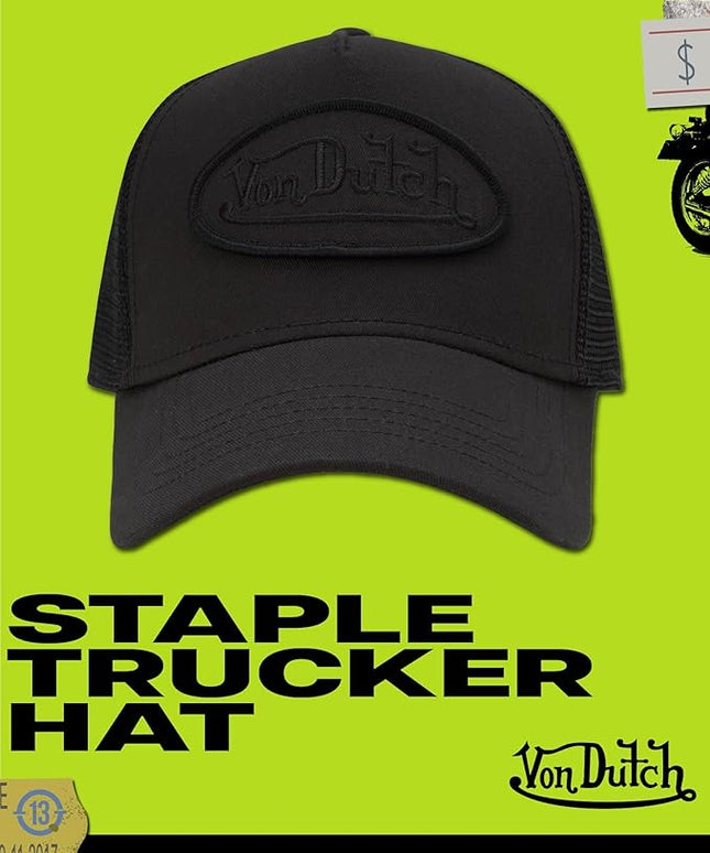 Von Dutch Unisex Trucker Hat - Curved Bill Mesh Back Retro Classic Adjustable Snapback Baseball Cap for Men and Women