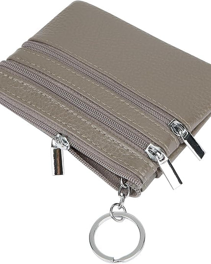 Women's Genuine Leather Coin Purse Mini Pouch Change Wallet with Keychain