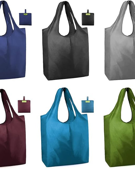 BeeGreen Reusable Bags Tote Bags for Women - 6 Pack Bulk Extra Large Reusable Gifts Bag with Handles - Heavy Duty Foldable Machine Washable Travel Grocery Bag Organizer (Packable Shopping Bags)
