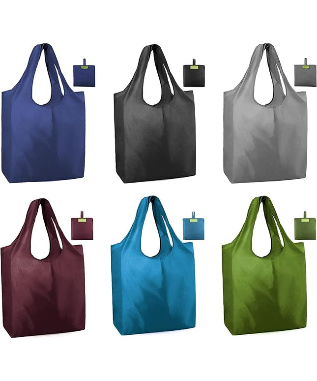 BeeGreen Reusable Bags Tote Bags for Women - 6 Pack Bulk Extra Large Reusable Gifts Bag with Handles - Heavy Duty Foldable Machine Washable Travel Grocery Bag Organizer (Packable Shopping Bags)