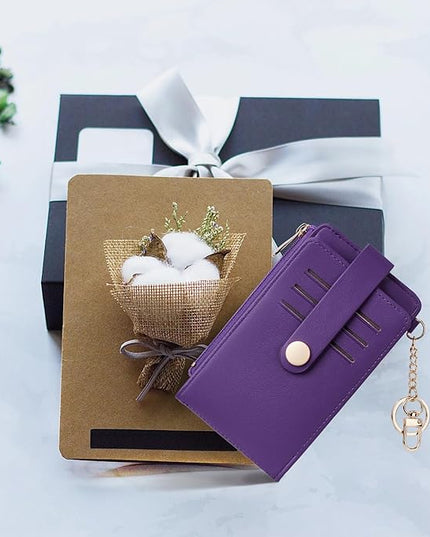 POIUGOYA Slim Wallet for Women,RFID Blocking Bifold Credit Card Holder with Zipper Coin Pocket,ID Window,Keychain