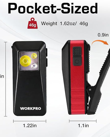WORKPRO 2PCS EDC Flashlight Clip-on Light, 500 Lumens Rechargeable Flashlight with Type-C, Magnetic Pocket Light for Working, Cycling, Signaling, Running, Camping