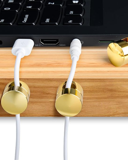 5 Sets Charger Holders for Cords, Gold Adjustable Cable Anchor Holders, Adhesive Metal Cord Clips, Cable Management Wire Organizers for Desk, Office, Nightstand