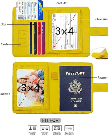 Melsbrinna RFID Passport Holder for Travel Women/Men, Cute RFID Blocking Wallet with Card Slots, Travel Wallet/Passport Case (1, Yellow)