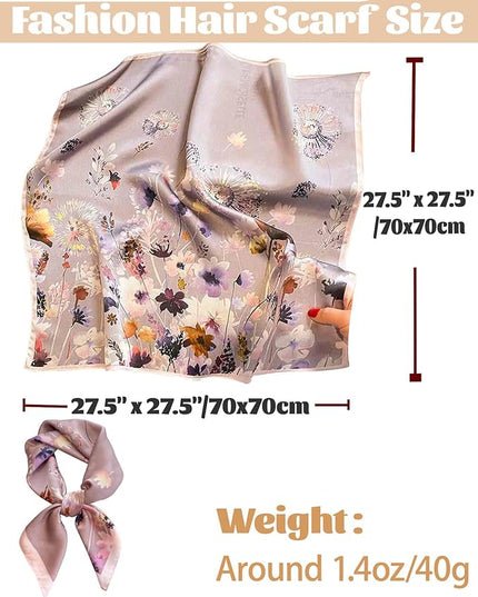 kcctoo 27.5" Mulberry Silk Feeling Head Scarf Women's Fashion Square Neck Satin Scarfs for Bag Hair Scarves Gift