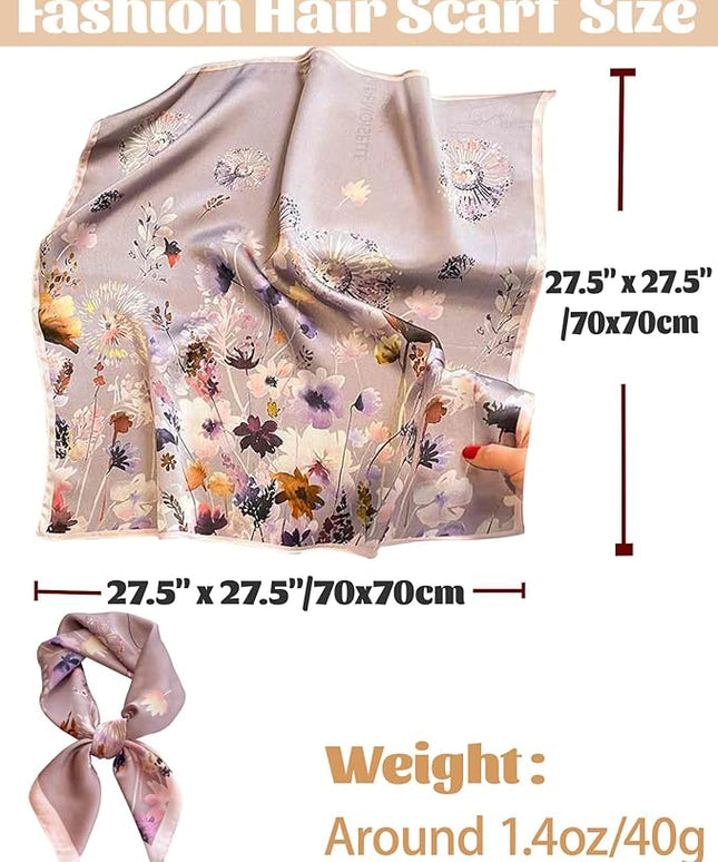 kcctoo 27.5" Mulberry Silk Feeling Head Scarf Women's Fashion Square Neck Satin Scarfs for Bag Hair Scarves Gift